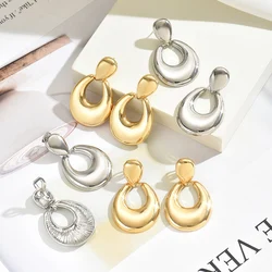 Vintage Golden Smooth Teardrop Clip on Earrings for Women Metal Thick Geometric Non Pierced Drop Earring Statement Party Jewelry
