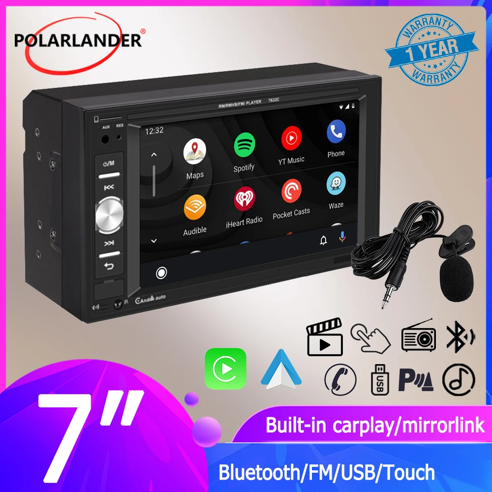 

Автомобильные мультимедийные аксессуары 2 DIN 7 "FM Mirror link Wince Carplay, Android автомобильный емкостный экран Bluetooth/USB/AUX/TF MP5 плеер