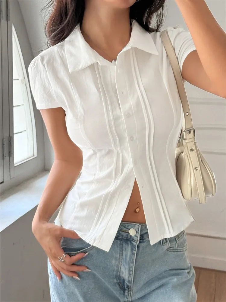 

New Summer Fashion Women's Shirt,Short Sleeved Shirts,Woman's 2025 Clothing,Elegant Tosps,Casual Tops For Ladies,White Shirts
