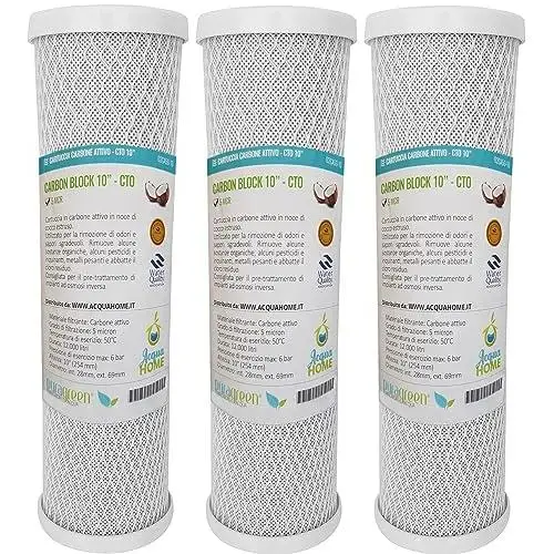 3 PURAGREEN filters®10 CBC - CTO Carbon Block 5 MCR-activated Carbon filter for drinking water, reverse osmosis systems, for 10 