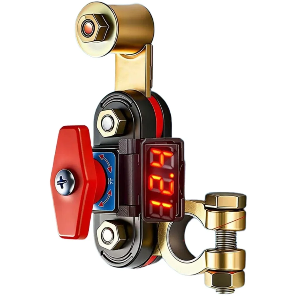 

12V 24V Battery Isolator Switch with Integrated Voltage Meter and Thickened Brass Construction for Reliable Operation