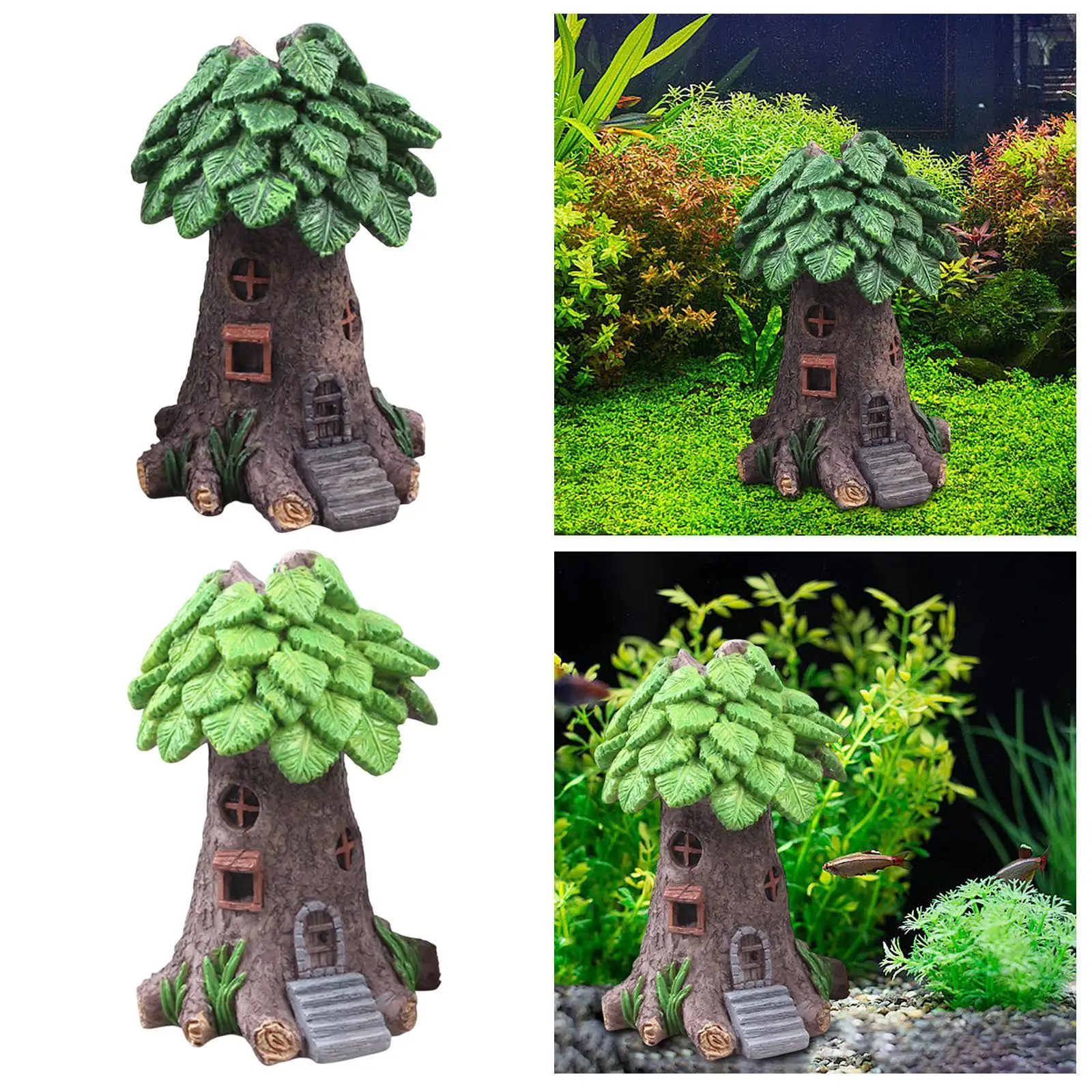 Tree House Decor Fish Tank Ornament, Garden Statue, Landscaping Miniature Tree Fairy House, Aquarium Decoration