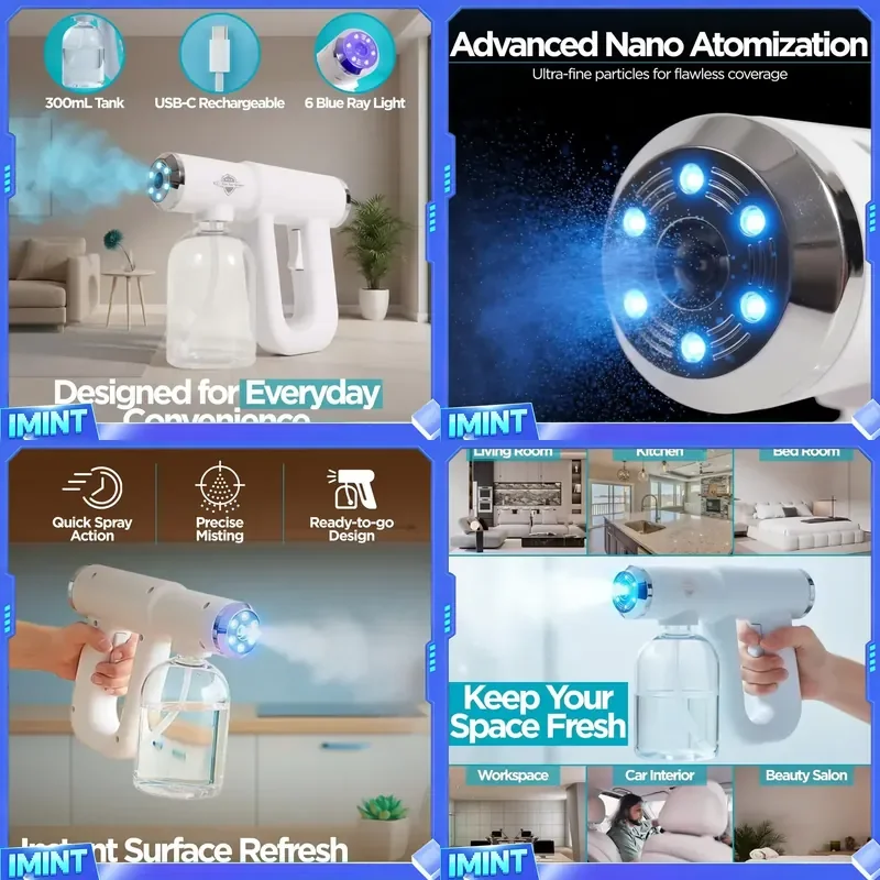 Blue Light Nano Hair Care Spray 300ML Professional Sanitizer Sprayer ULV Atomizer & Nano Steam with Bule Light