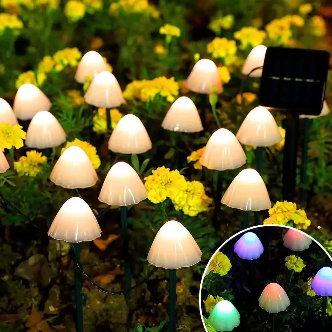 Solar Mushroom String Lights para decoração, jardim ao ar livre, pátio, gramado, Halloween, Natal, visualização de luzes LED