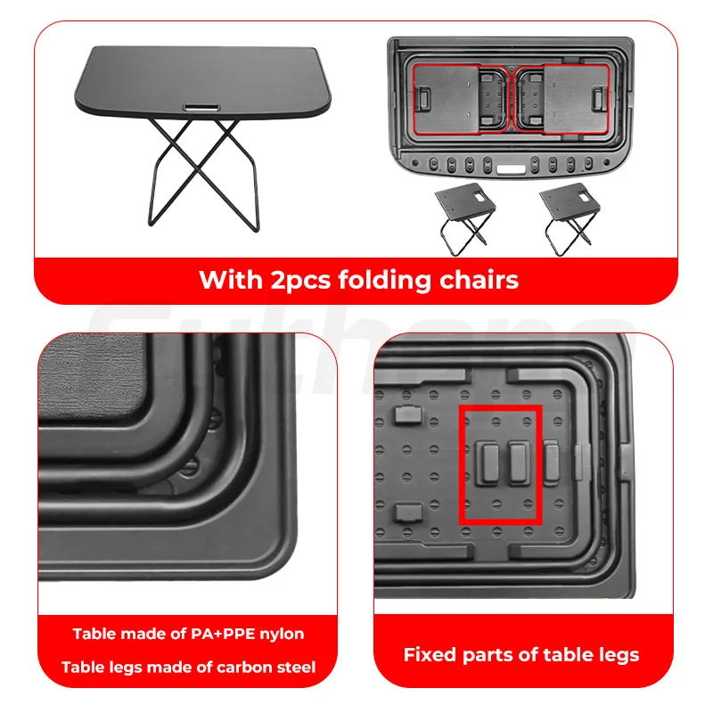 Futhope Portable Trunk Picnic Table for Tesla Model Y 2018-2024 Desk Trvael Folding Work Rest Camping Board with Two Chair