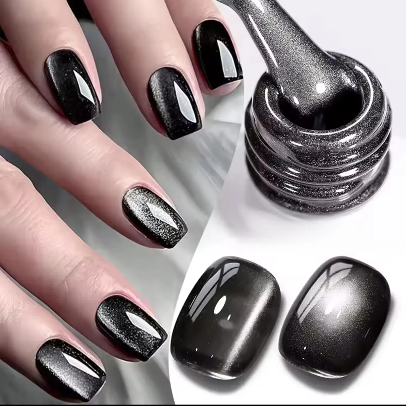 10 مللي 1 قطعة أسود سوبر فلاش الزجاج حبة معرض البشرة المغناطيس القط العين هلام مسمار البولندية الخريف الشتاء الأظافر مسمار الفن