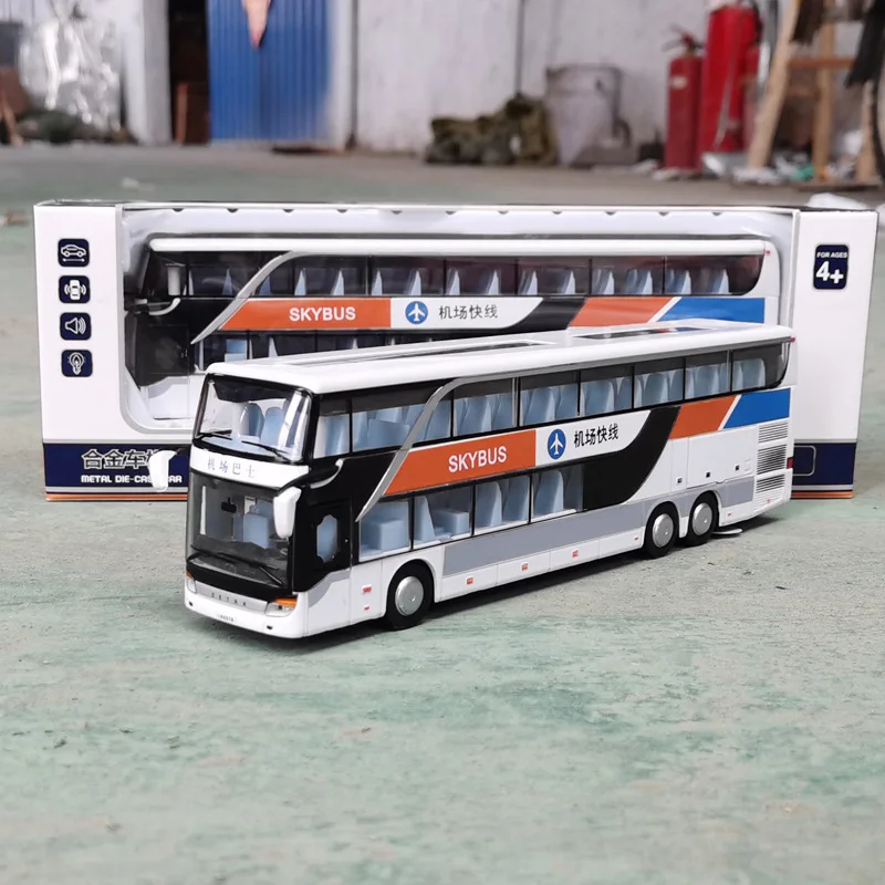 Bus à deux étages en alliage, bus commercial, bus jouet sonore et lumineux régénératif, cadeau d'anniversaire pour enfants