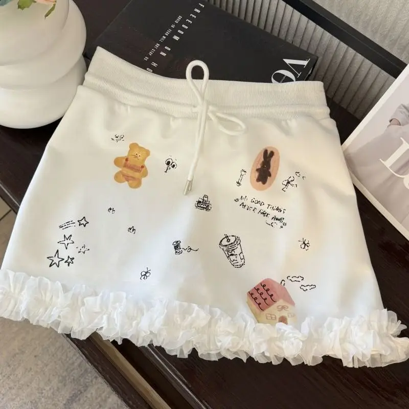 

Japan Korean Style Sweet Graffiti Lace Splicing Skirt Women Summer New Slimming Design Short Skirt