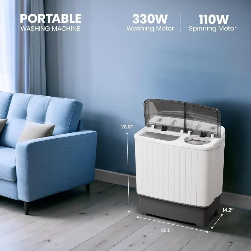 BANGSON Compact Portable Washing Machine, 17.6 Lbs Portable 11 Lbs Small Twin Tub Washer and 6.6 Lbs Spin Cycle for Camping