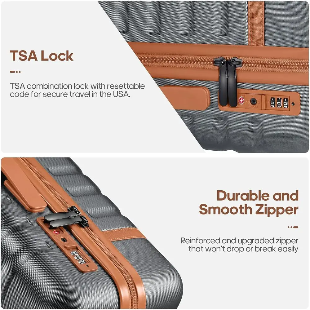 3-Piece Grey Hardside Spinner Luggage Set with TSA Lock & Travel Backpack for Men (20 Carry-On)
