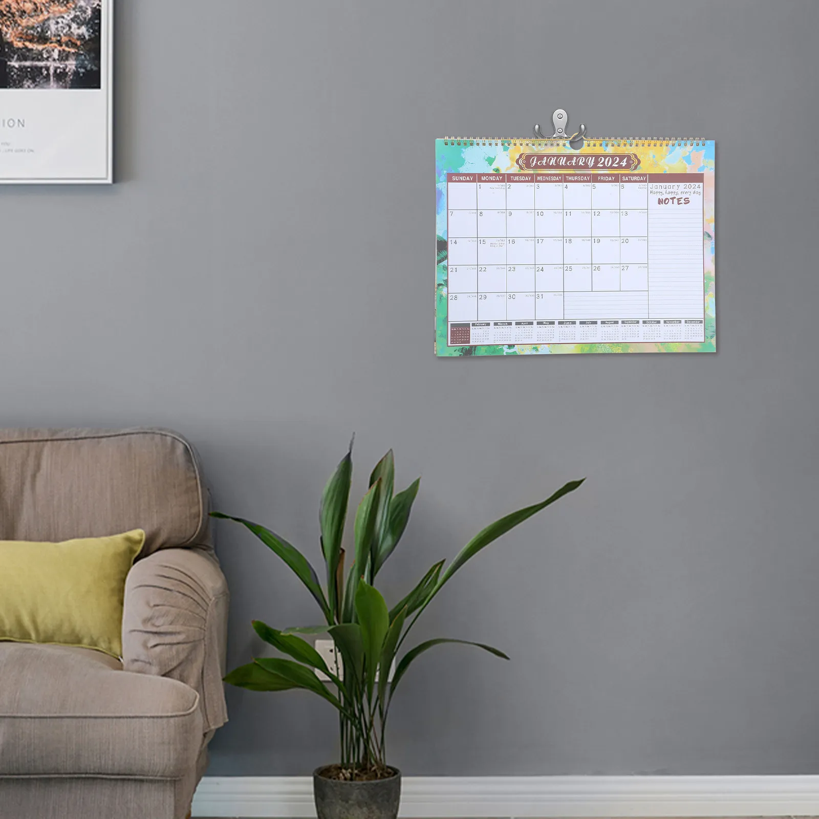 2024 Large Wall Calendar Monthly Hanging Calendar for Home Office Use Sturdy Reliable Material Simple Structure Great Gift Idea