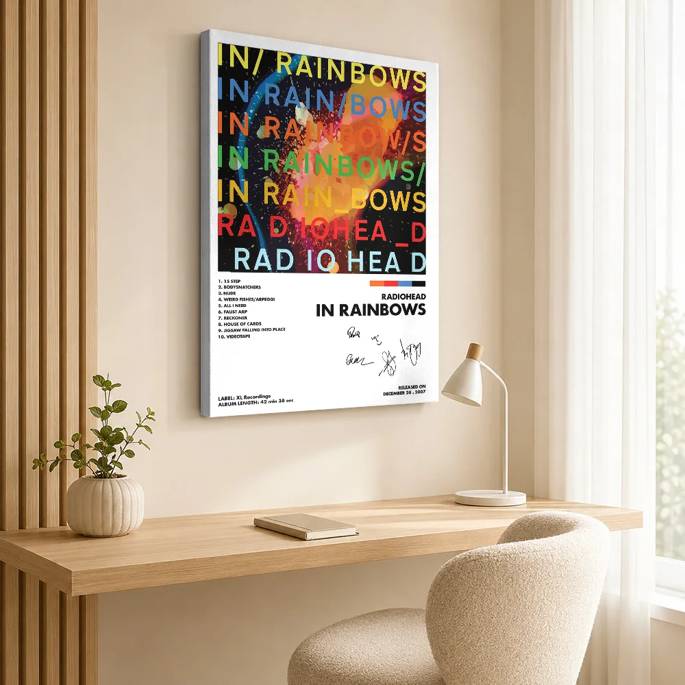Radiohead In Rainbows Album Framed Canvas Poster Grunge Style Canvas Wall Art With Customized Photo For Bedroom Ideal Fan Gift