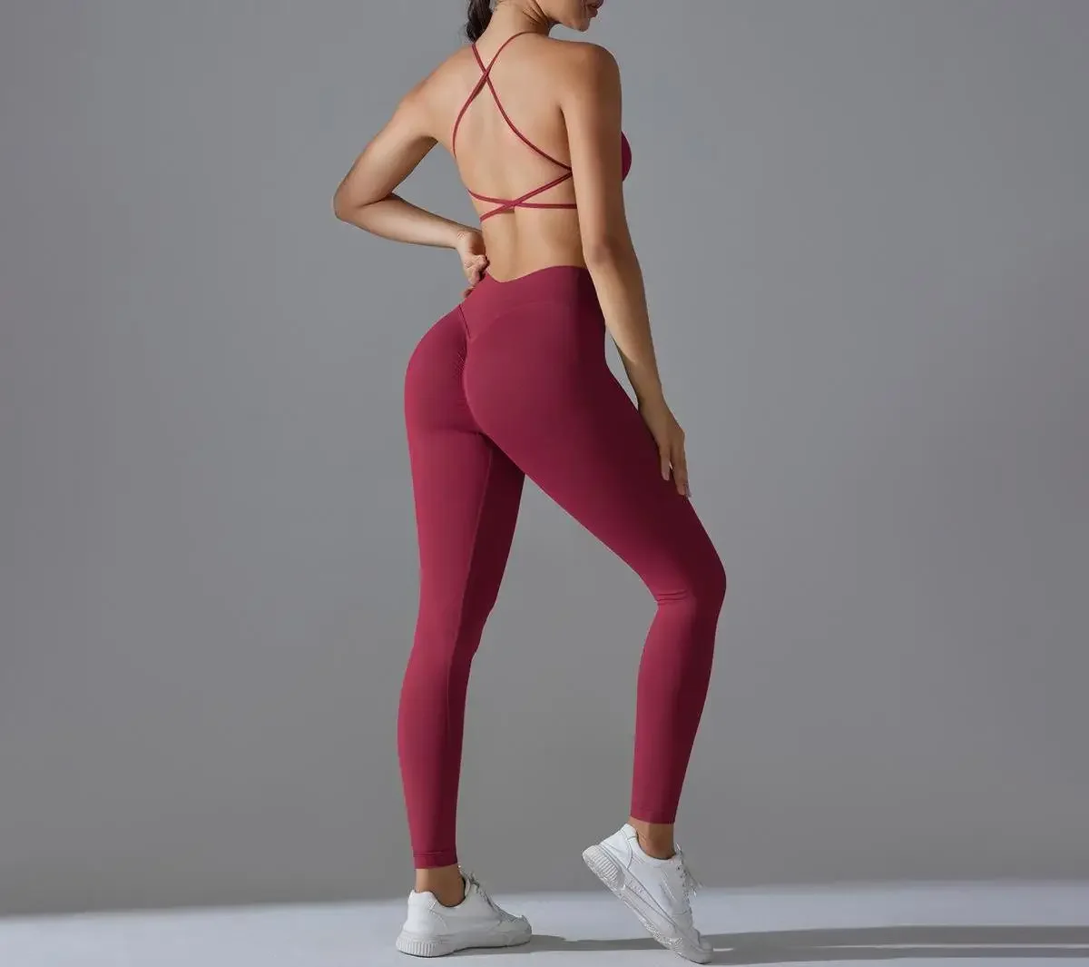 

New Seamless Solid Color Tight Cross Back Sports Bra Pants Yoga Running Set Gym Yoga Suit