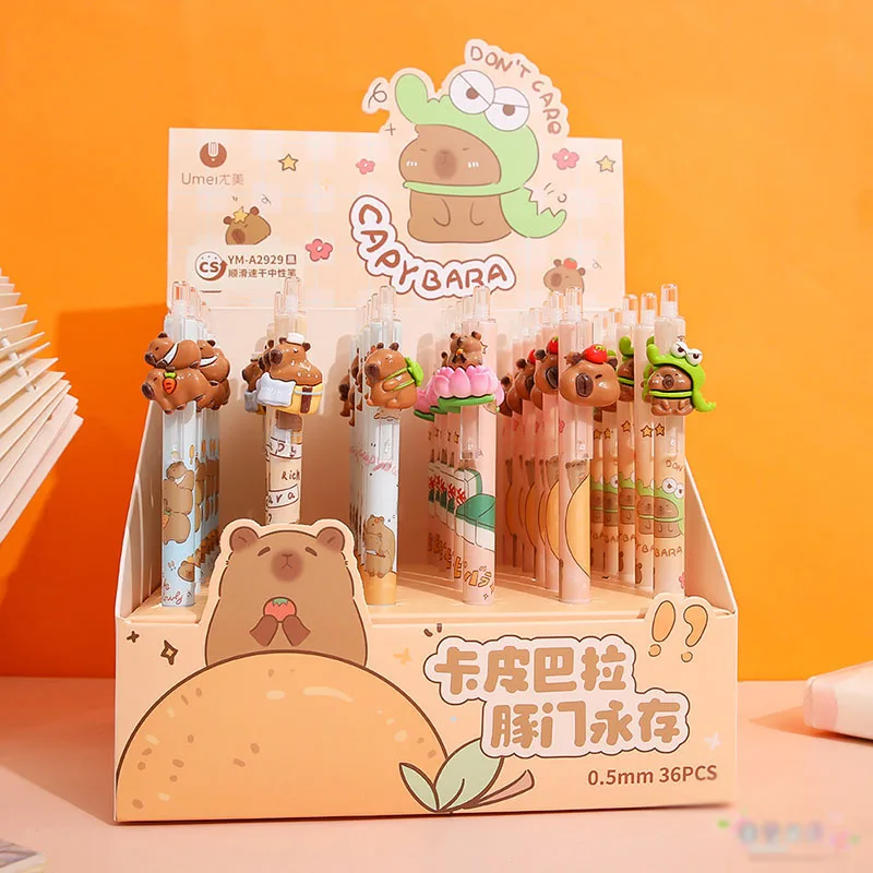 

36pcs/lot Kawaii Capybara Press Gel Pen Cute 0.5mm Black Ink Signature Pens Stationery Gift School Office Writing Supplies