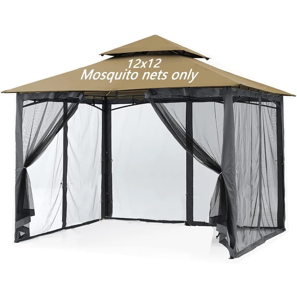 Moustiquaire de Remplacement pour Gazebo, avec Anneaux de Glissement, Fermeture Éclair à 4 Portes, Facile à Installer, Noir