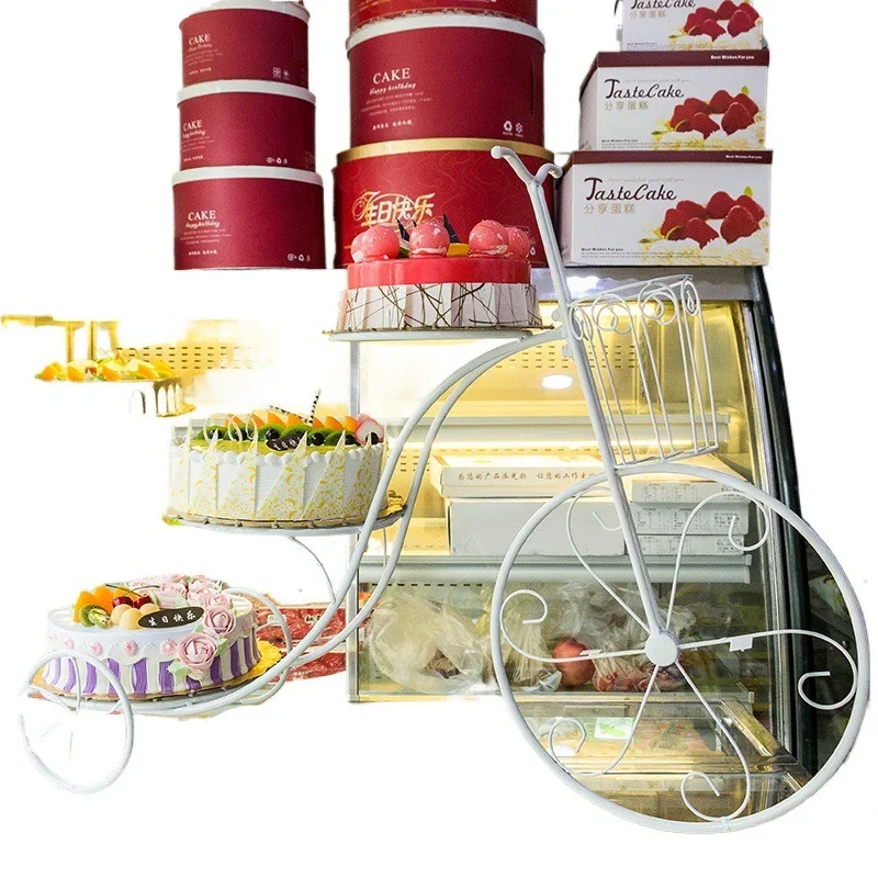 New European-style creative wrought iron cake rack, bicycle wedding three-layer cake rack, birthday multi-layer dessert display