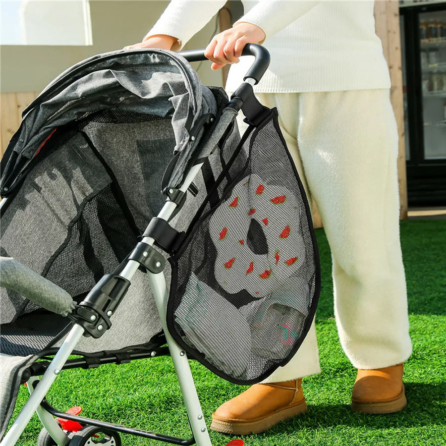 Baby Stroller Side Mesh Bag Large Capacity Toddler Toy Diaper Feeding Bottle Storage Bag Baby Stroller Hanging Black Mesh Bags