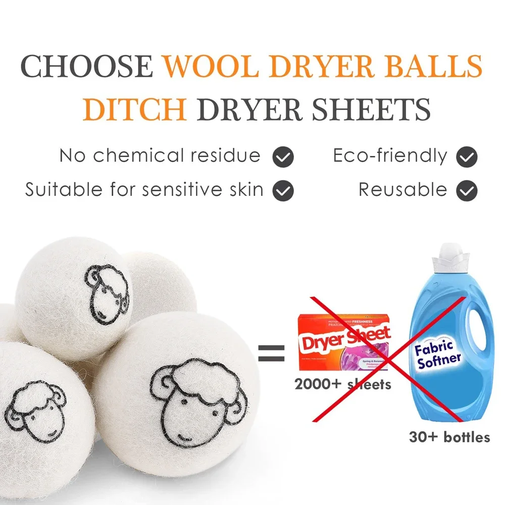 1/3/6Pcs Reusable Wool Dryer Balls Clothes Softener Laundry Fleece Dryer Ball Kit Home Clothes Dryer Washing Machine 3/4/5/6/7cm