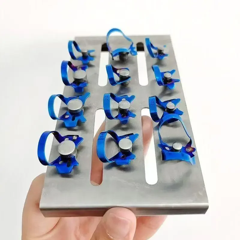 1Set Dental Rubber Dam Clamp Kit Stainless Steel Blue Coated Premolar Molar Clips Autoclavable Oral Isolation Clamp for Dental