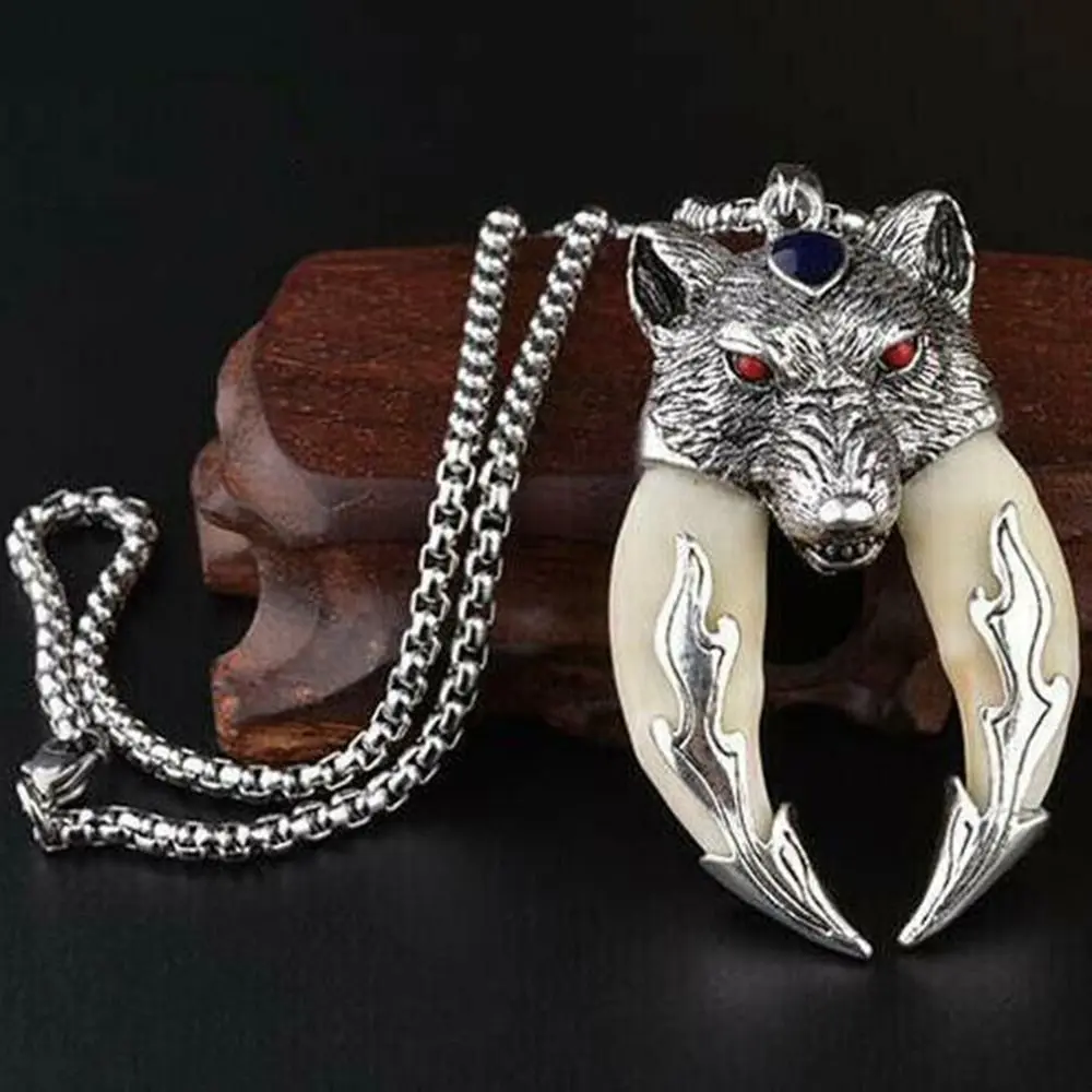 Natural Tooth Wolf Fangs Necklace Zinc Alloy Vintage Tooth Bone Jewellery Gifts Personalised Clothing Accessories Tibetan Amulet