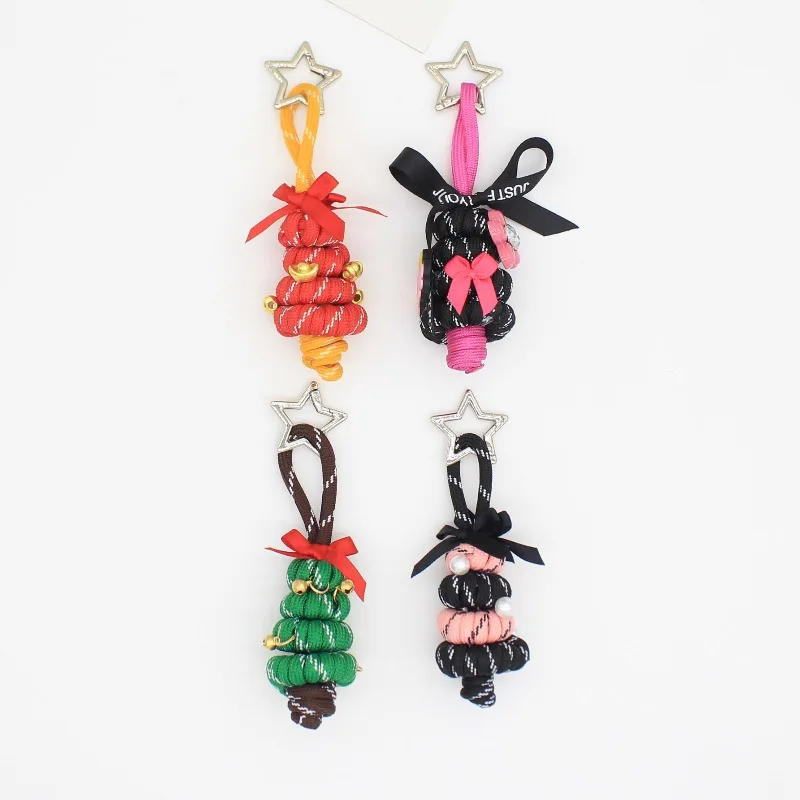 New cute woven polyester rope Christmas tree keychain pendant accessory for bags and cups, available on Xiaohongshu