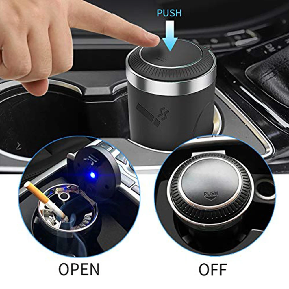 Car Ashtray With LED Light Universal Alloy Ash Tray Aluminum Cup Smokeless Auto Ashtray Flame Retardant Cigarette Holder Box