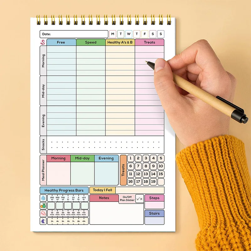 52pcs/English A5 Daily Calorie Self-Discipline Coil Notebook Minimalist Schedule Time Management Planner Notepad
