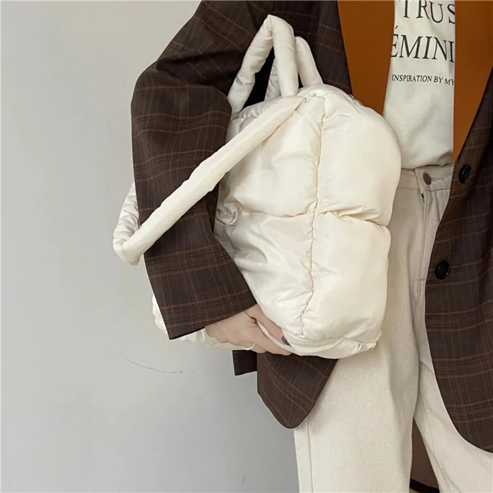 Fashion Nylon Cloth Puffy Shoulder Bag Soft Large Capacity Down Feather Handbag Padded Quilted Space Cotton Shopping Tote view 5