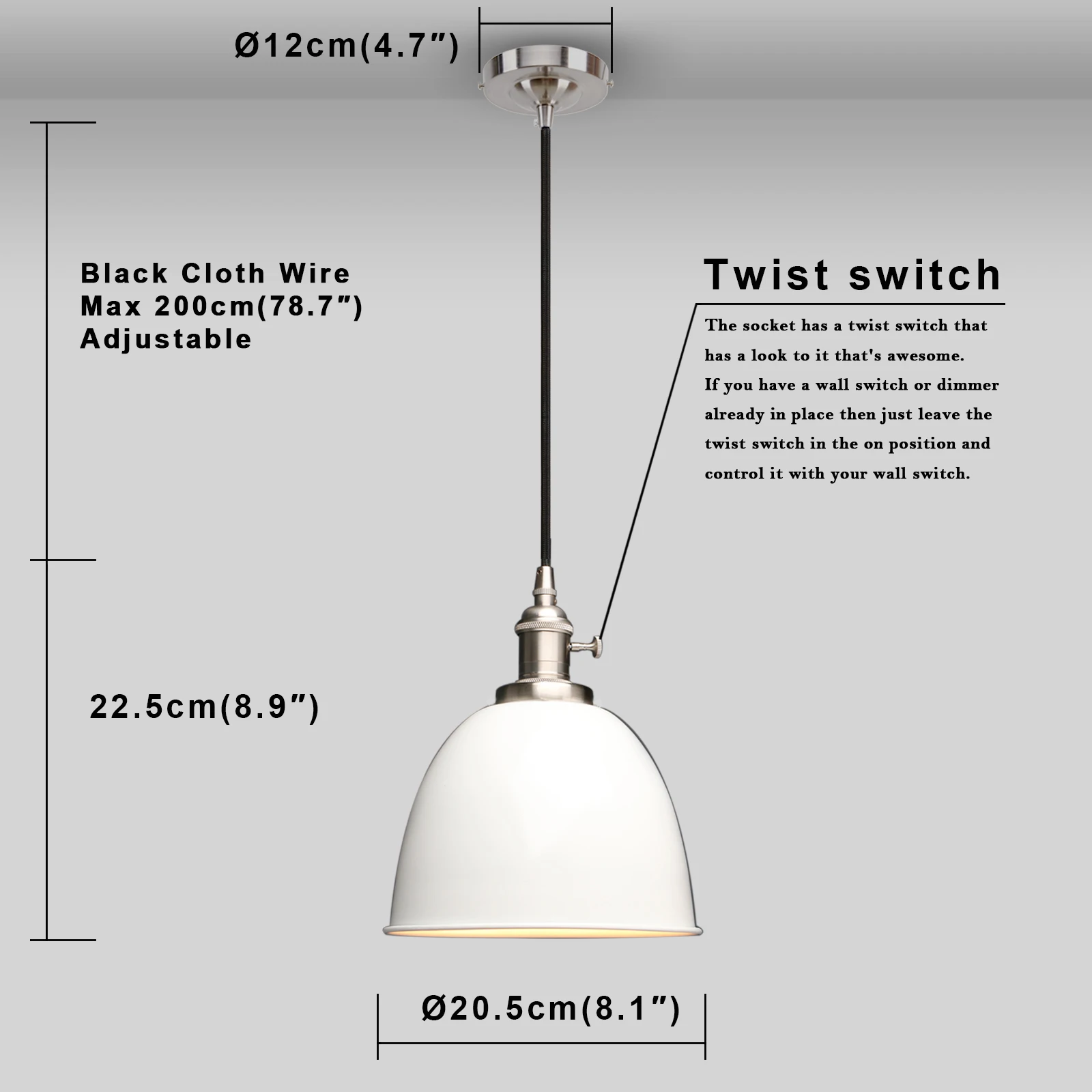 Phansthy Vintage Style Pendant Light with Switch, Metal 8.1\