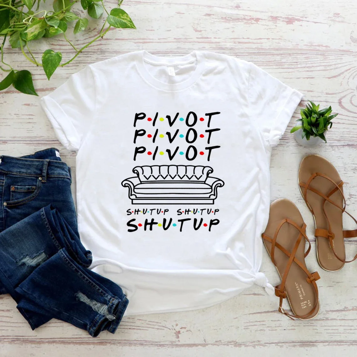 Pivot Shut Up T Shirt Pivot Friends TV Show T-shirts Harajukut Streetwear Women Top Casual Friends Graphic Tees Women Clothing