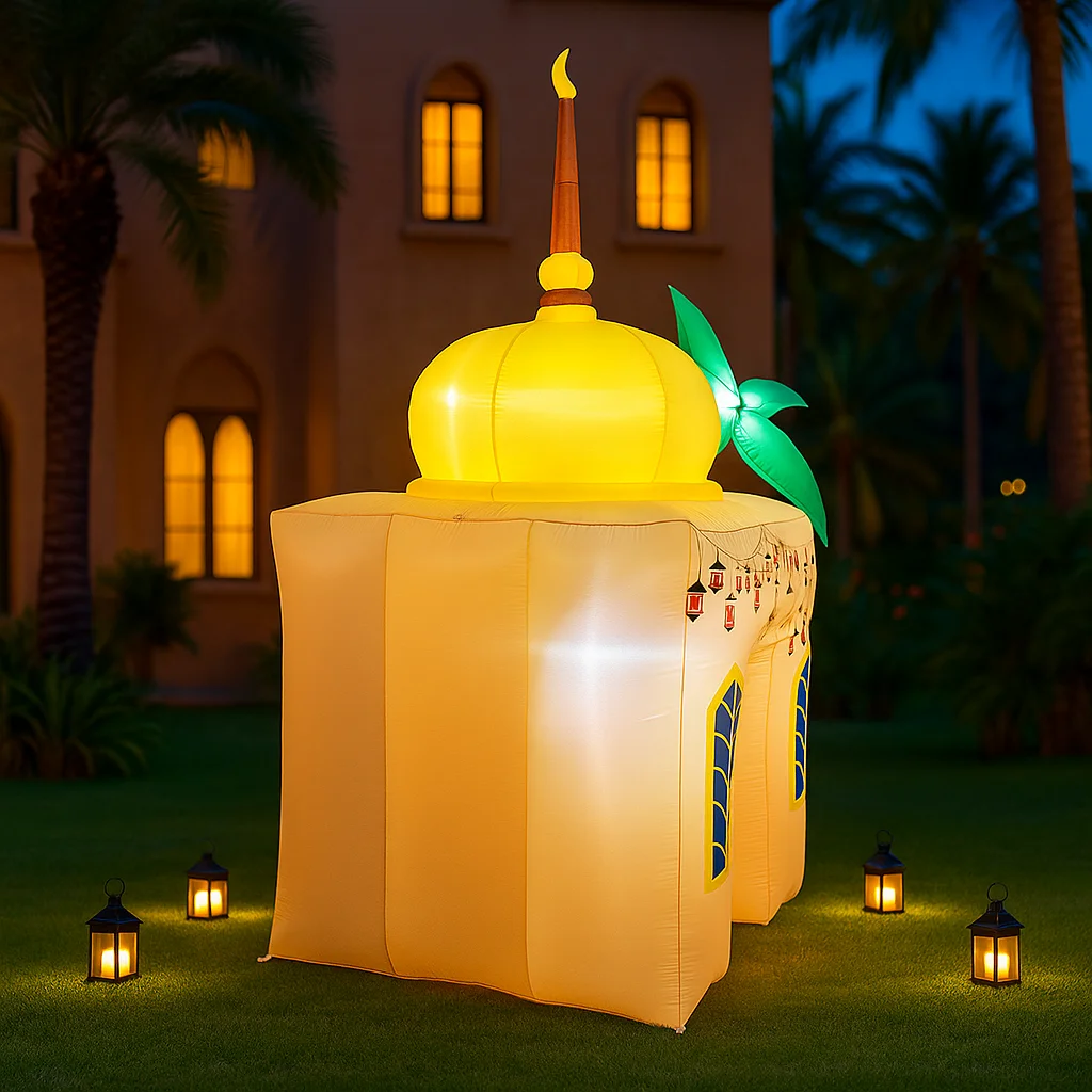 2.4メートル/8フィート ラマダン用インフレータブルおもちゃ ラマダンココナッツツリーキャッスル インフレータブルモデル LEDライト 中東ヤードフェスティバルデコレーション