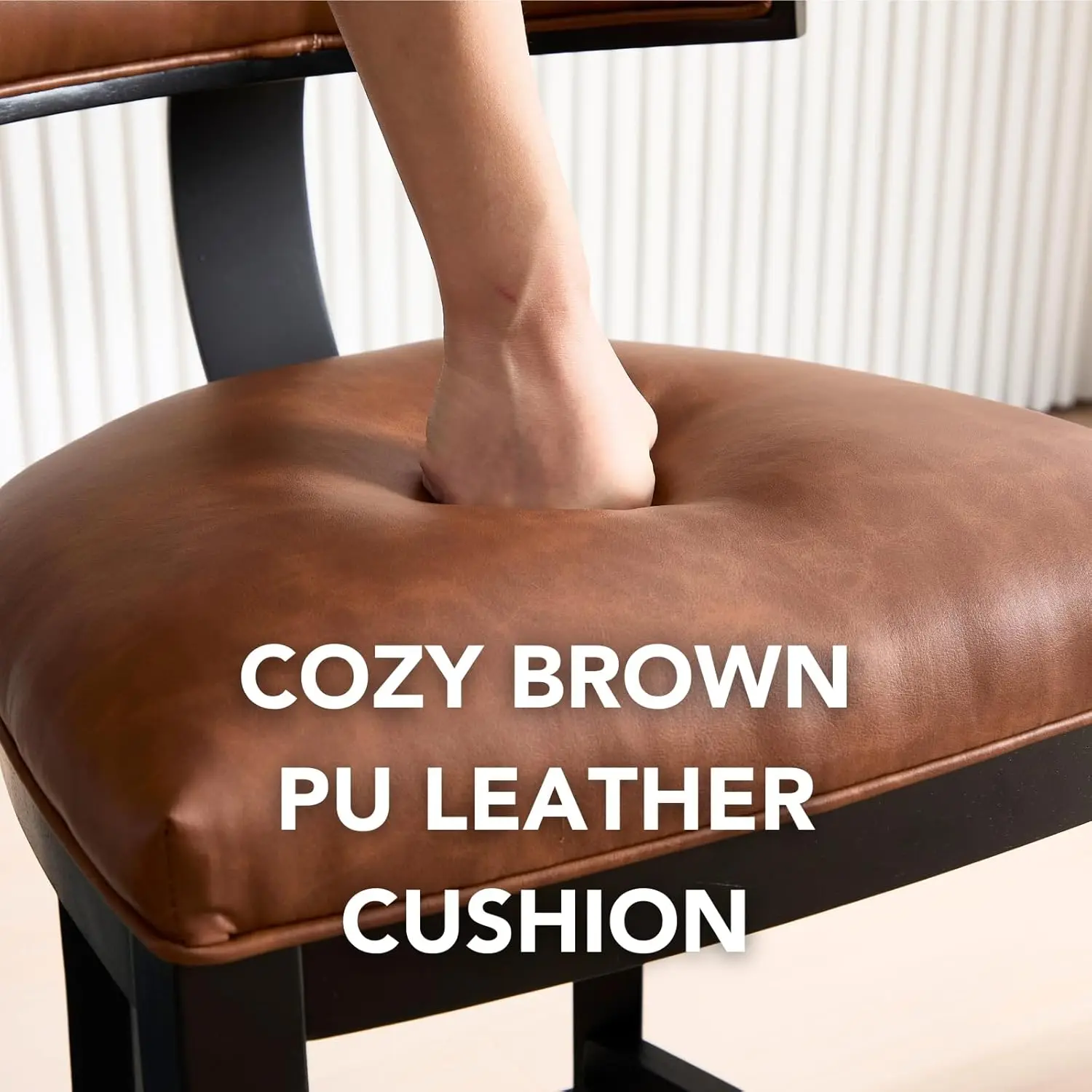 Chairus 26.5"" Modern Bar Stools Set Of 4, Faux Leather Upholstered Counter Height Bar Stools, Rustic Wood Counter Stools With