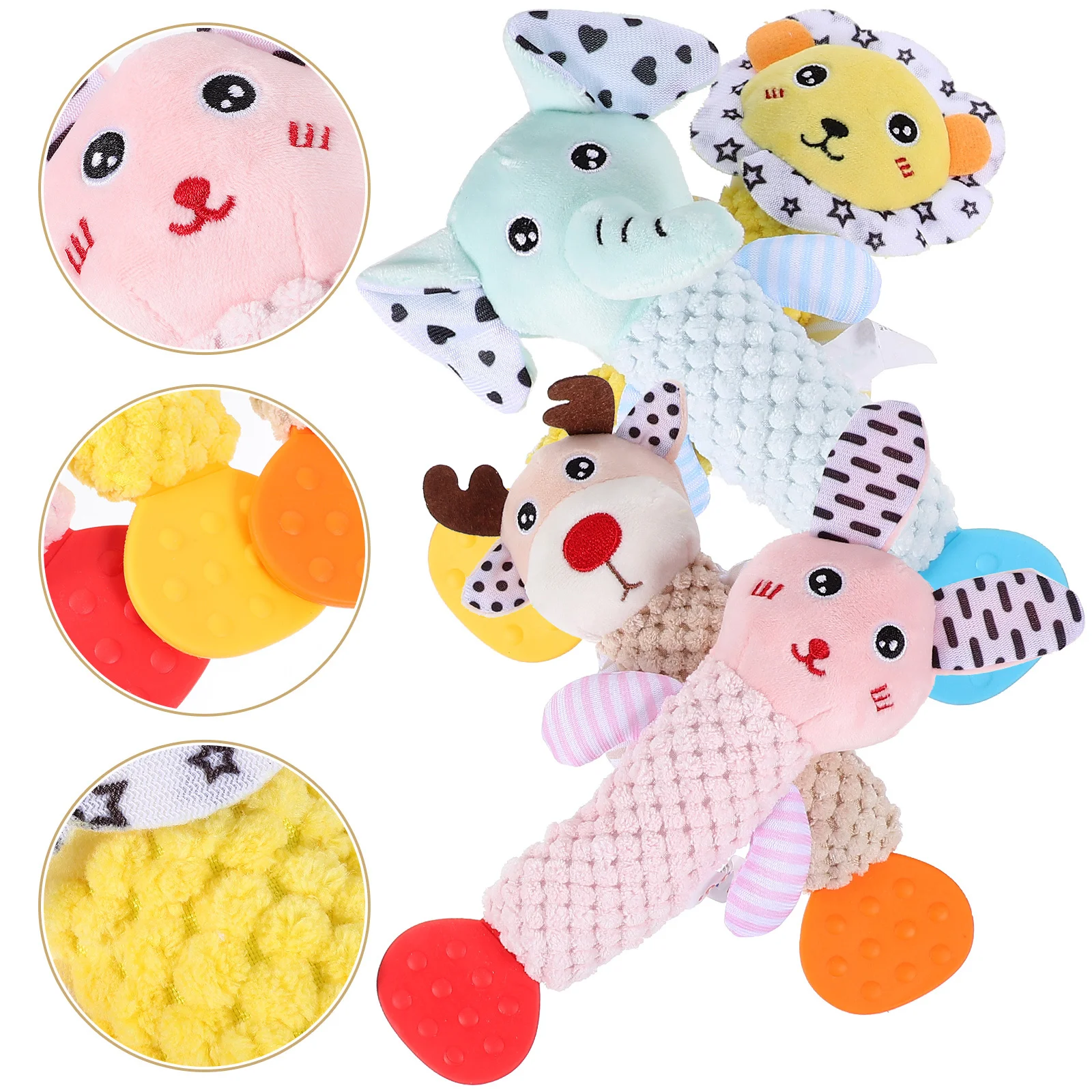 

4Pcs Hand Rattles Baby Appease Animal Design Lion Elephant Deer Rabbit Infant Sensory Development Educational Cartoon Rattle