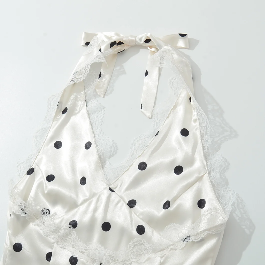 JNLEAOG ชุดเดรสผ้าซาตินลายพิมพ์ผ้าไหมสำหรับผู้หญิง ดีไซน์แฟชั่นประดับลูกไม้ สายเดี่ยวรัดเอว ซิปหลัง สไตล์ลำลอง คอลเลคชั่นฤดูใบไม้ผลิ