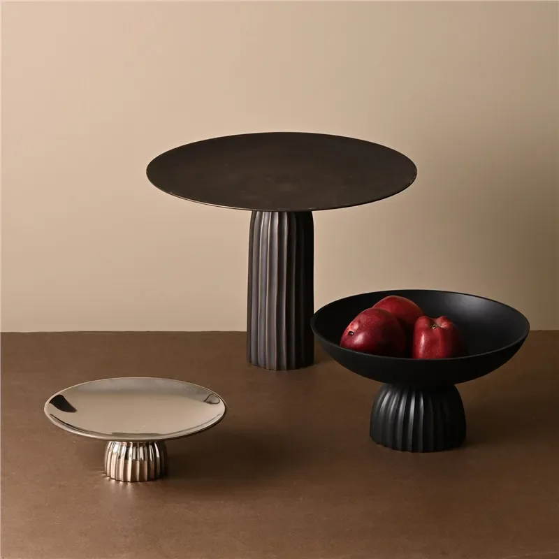 for India Imported Black and Silver Fruit Plate Nordic Light Luxury Model Room Living Room Coffee Table Decorative Metal High
