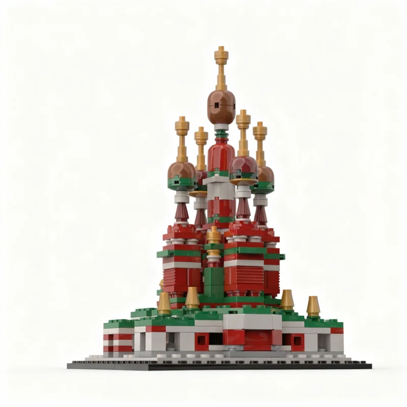 

428 деталей MOC: Архитектурная модель собора Василия Блаженного, конструктор, игрушка для сборки, рождественский подарок, творческая идея, развивающая игрушка