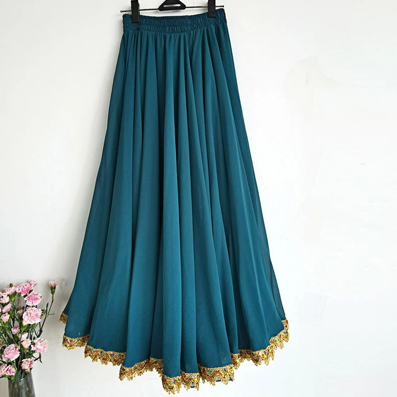 Damen-Tanzrock, 720-Grad-Design, einfarbig, für spanische Flamenco-Tänze, mit großem Schwung, hoher Taille, langer Rock, Kostüm für mexikanische Tänzerinnen. – Detail 10