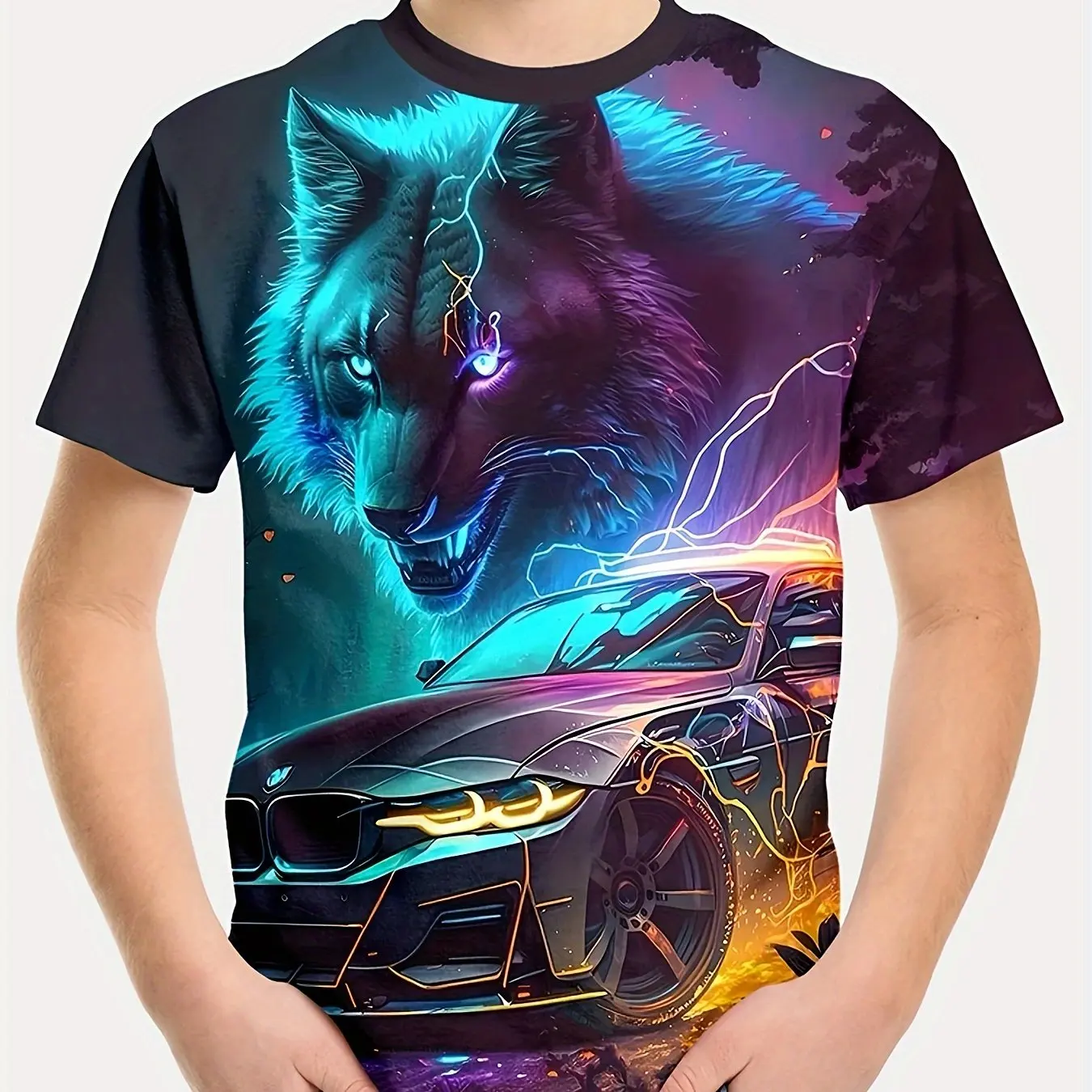 

Men's Plus Size 3D Wolf Print Short Sleeved T-shirt, Loose and Casual, Soft, Comfortable and Breathable, Suitable Outdoor Sports