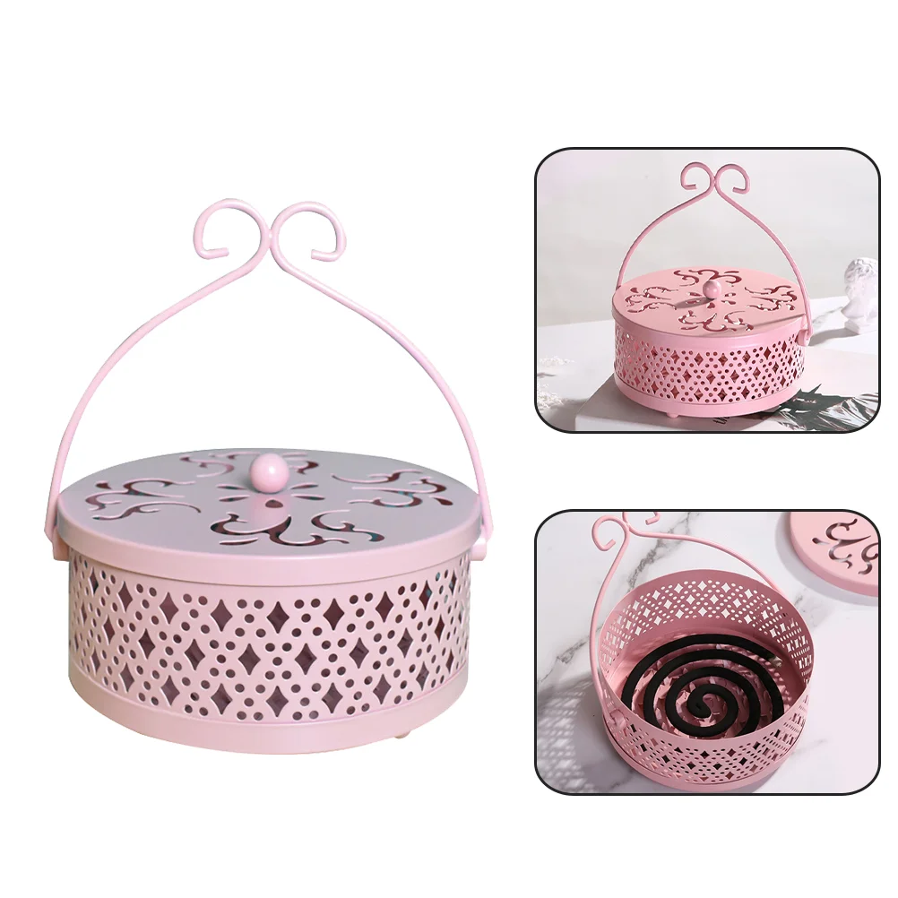 

Mosquito Incense Burner Round Holder Indoor Decorative Coil Iron Storage Case Hollow-out