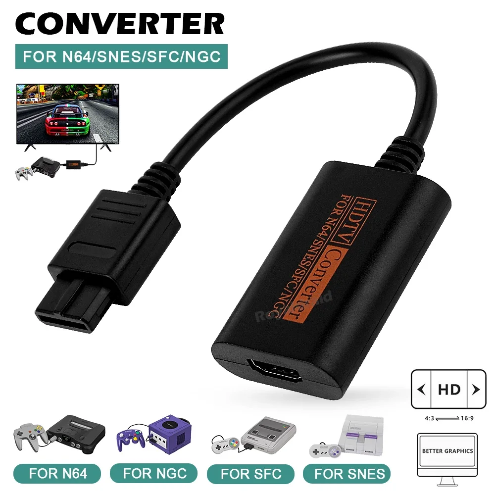 For N64 to HDMI-Compatible HDTV Converter Adapter for N64/Gamecube/SNES/GC Plug Play Full Digital 1080P No External Power