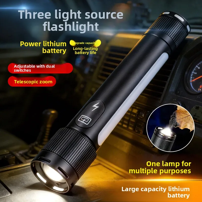 新しいアルミ合金製屋外用高出力led懐中電灯、usb充電式、伸縮ズームフォーカス、長距離照射、パワーバンク機能付き