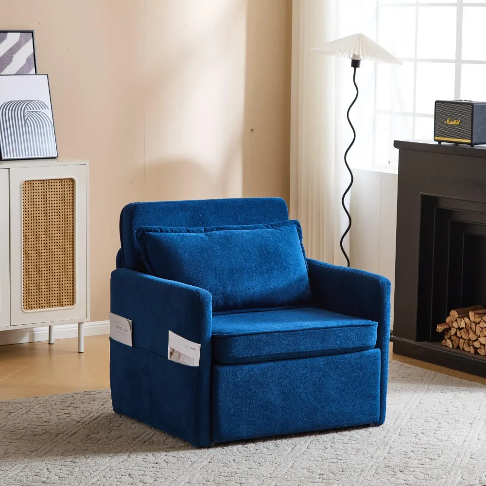 

3-in-1 Convertible Sleeper Chair Bed with Foldable Tray Table, USB & Type-C Charging Ports, White Fabric Loveseat for Living Roo