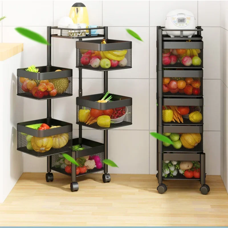 

Kitchen Storage Rotatable Shelf 3/4/5 Layers Multilayer 360 Degree Carbon Steel Trolley Cart Vegetable Fruit Storage Basket Rack