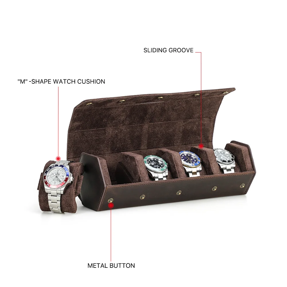 Vintage Genuine Leather Watch Roll Box 1/2/3/4/6/8 Grids Watch Travel Case Organizers Display Holder Men Women Watches Jewelry