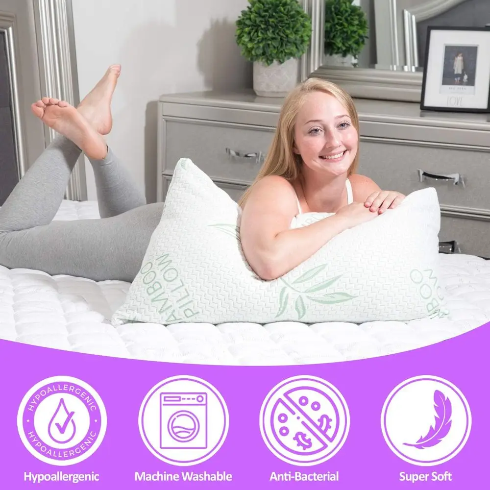 وسائد Elif King Size للنوم مكونة من قطعتين - وسائد من إسفنج الذاكرة الممزقة مع غطاء قابل للإزالة للظهر والمعدة والجانب
