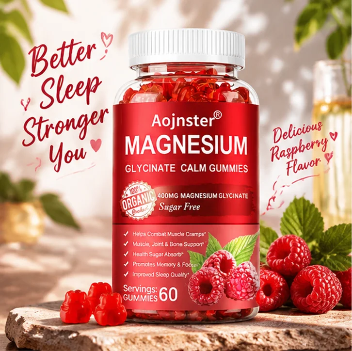 Magnesium Glycinate Calm Gummies,400mg Sugar‑Free Organic Raspberry Flavor,60 Gummies