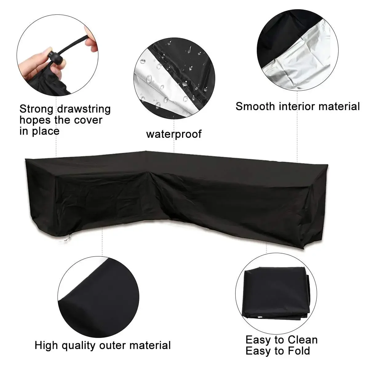 Outdoor Garden Furniture Cover 190T Waterproof Dustproof L Shape Patio Table Chair Sofa Protective Cover Snow Rain Mold Resist