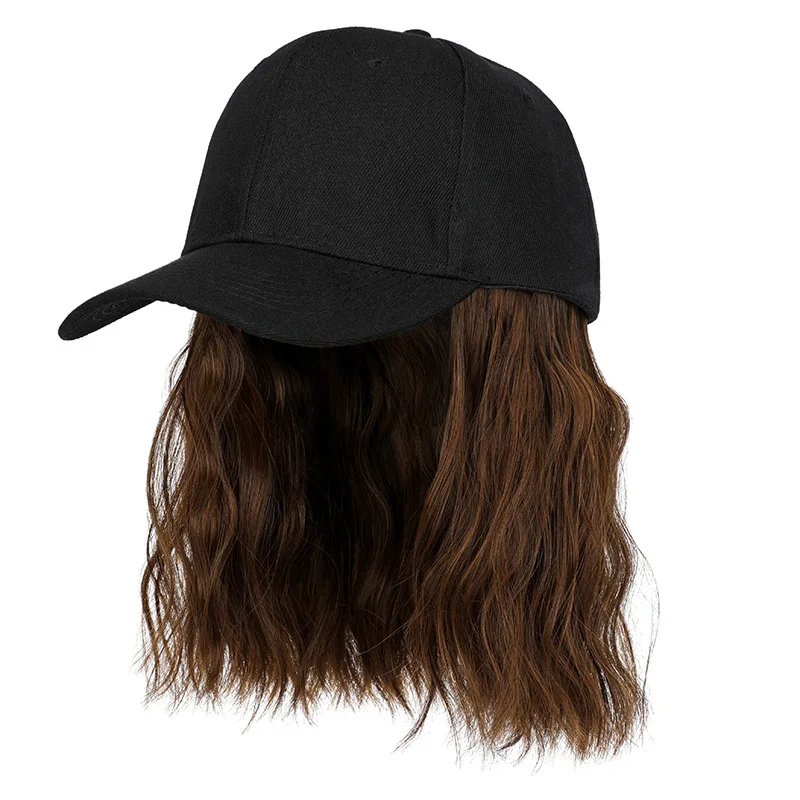 New Fashion Hat Hair Extensions Medium Long Ladies Curly Wigs Hats Connected Head Cover Synthetic Peaked Cap Wig For Women