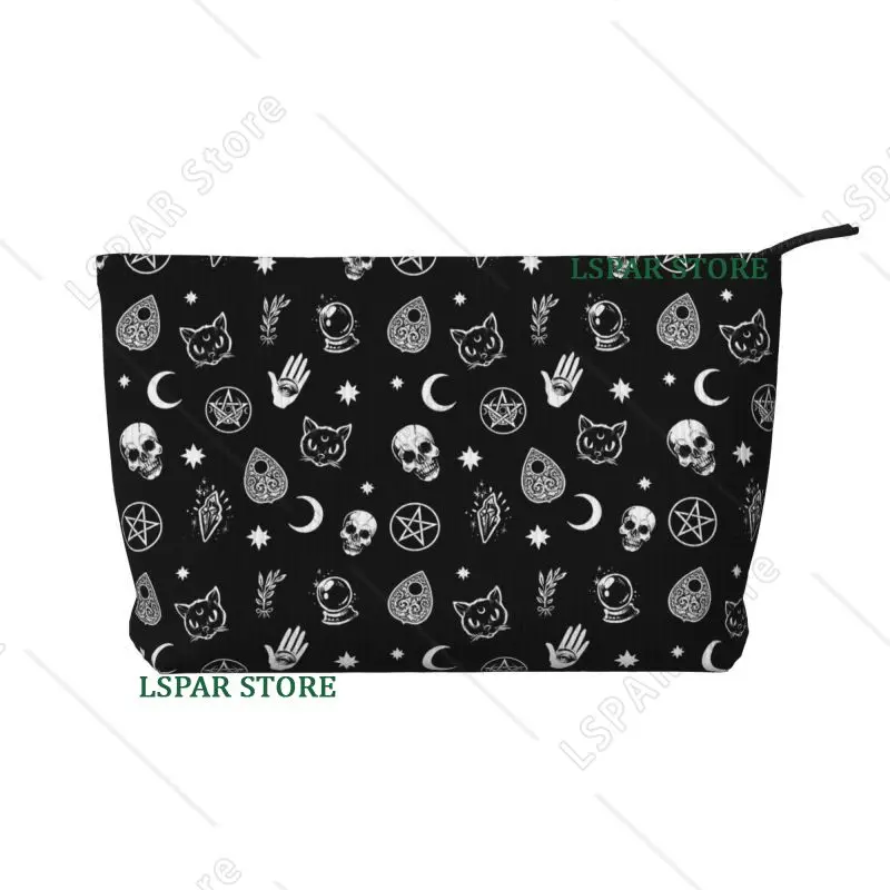 Halloween Makeup Bag Gothic Skull Cat Large Capacity Portable Toiletry Bags with Lined Goth Zipped Cosmetic Bag Pouch for Women