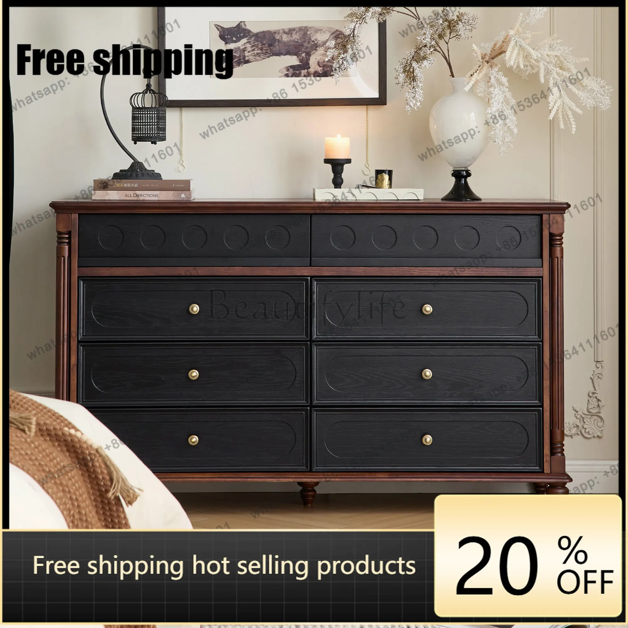 LD French medieval solid wood eight-bucket cabinet entrance living room large-capacity locker